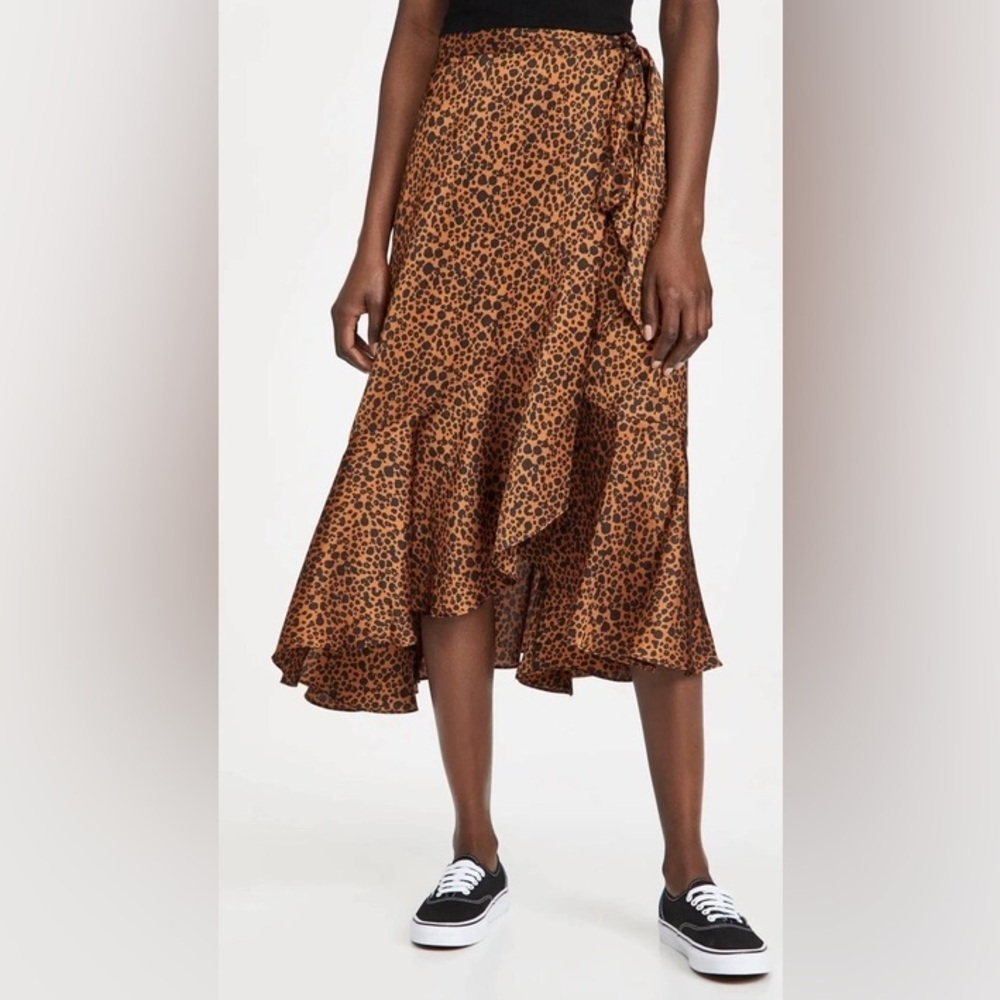 Scotch & Soda Satin Leopard Animal Print Midi Wrap Skirt Ruffles Size XS